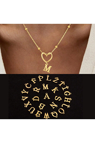 Choice Gold Plated M Stainless Steel Gold Plated Hollow Out Heart Initial Nek...