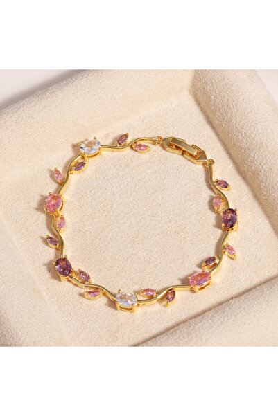 Choice سوار أنيق على شكل ورقة شجر مرصع بكريستال الزركونيا المكعبة بلون ذهبي و...