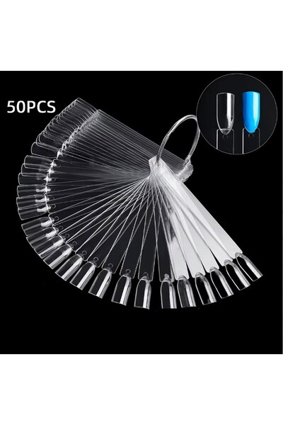 Choice Bp002-2 50 Nail Sample Sticks with Rings, Clear Fan-Shaped Nail Practice Display Tips, Nail Sample S