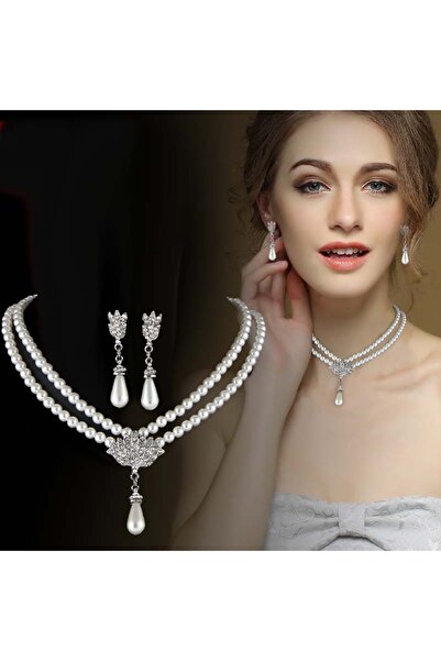 Choice قلادة أوروبية وأمريكية بلون ذهبي أصفر فاتح، مزينة باللؤلؤ المقلد وأحجا...