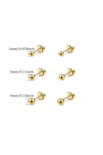 Choice 3Pairs Gold 3-7 Pairs Ball Design Stud Earrings Set Simple Style Stain...