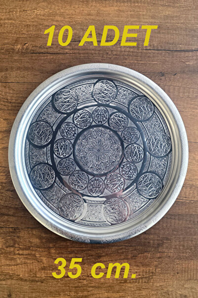 Binbir Trend 35 cm - Otantik Desenli Krom Çelik Meze ve Servis Tabağı, Salata...