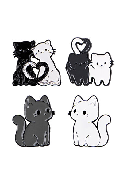 Choice 1 دبابيس مينا على شكل قطط سوداء وبيضاء، بروش معدني على شكل قلب، حقيبة ...