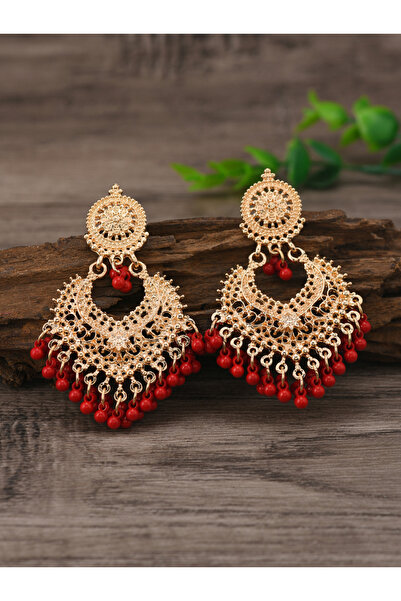 Choice أقراط حمراء بتصميم بوهيمي عتيق، تضفي لمسة مميزة، أقراط على شكل قلب مجو...