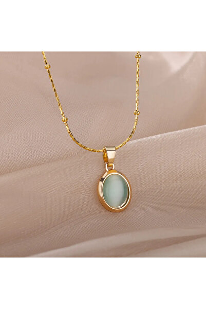 Choice قلادة بيضاوية الشكل من حجر الأوبال للنساء، مصنوعة من الفولاذ المقاوم ل...