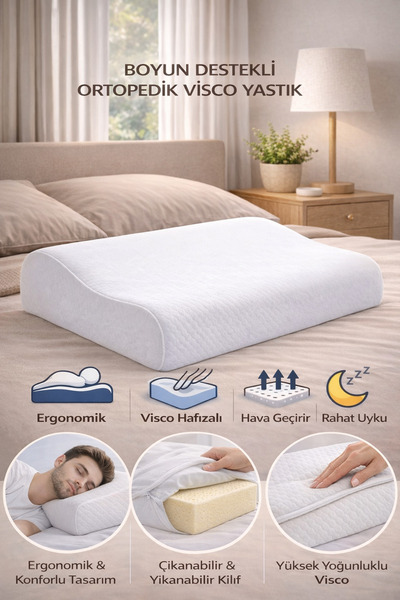 EpiRelax Medium Visco Ortopedik Yastık - Boyun Destekli, Ergonomik Konforlu v...