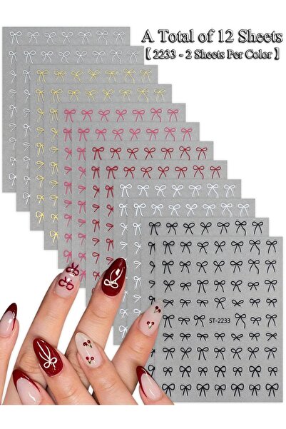 Choice مجموعة ٥ (١٢ ورقة) ٦/١٢/١٨/٢٤/٣٠ ورقة ملصقات أظافر على شكل فيونكة، تصم...