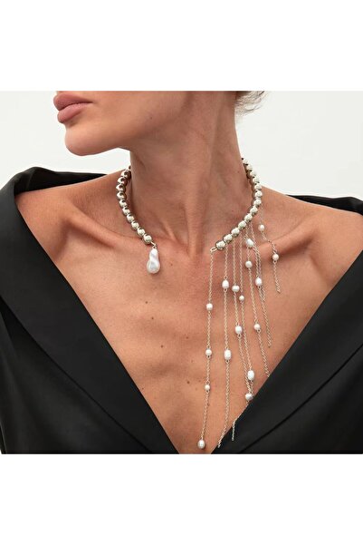 Choice C07197 Salircon Exquisite Imitation Pearl Tassels Open Choker Necklace Women Fashion Long Tassel CCB
