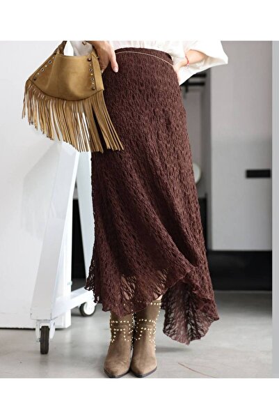 bobitex تنورة غير متماثلة من الدانتيل مع بطانة مرنة