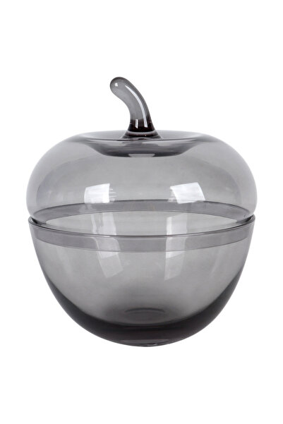B&D Decorative Glass Apple Storage Jar with Lid, Smoky Gray