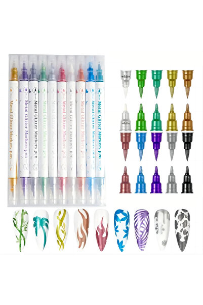 Choice قلم تلوين متعدد الألوان برأسين لرسم وتصميم الأظافر، طقم أقلام تحديد ملونة، 10 ألوان، مثالي للاستخدام المنزلي