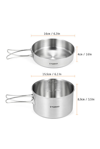 Choice color as show TOMSHOO Camping Cookware Set Stainless Steel Pot Pan Cooking Set with Foldable Handles