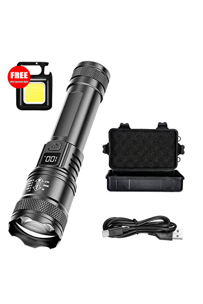 XIWANGFIRE مصباح يدوي LED فائق السطوع 2000 لومن، قابل لإعادة الشحن من النوع C، مزود ببطارية مدمجة، أسود اللون، من نوع ZOOM، قطعة واحدة، مع العبوة A