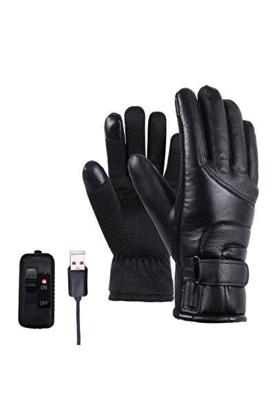 Choice Black Electric Heated Gloves Windproof Soft Leather Heating Gloves USB Thicken Cycling Glove for Out