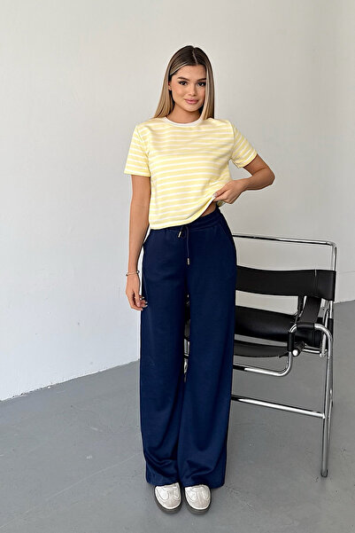 GİYSA Women's Elastic Waist Double Pocket Sweatpants Navy Blue - Ms0001328