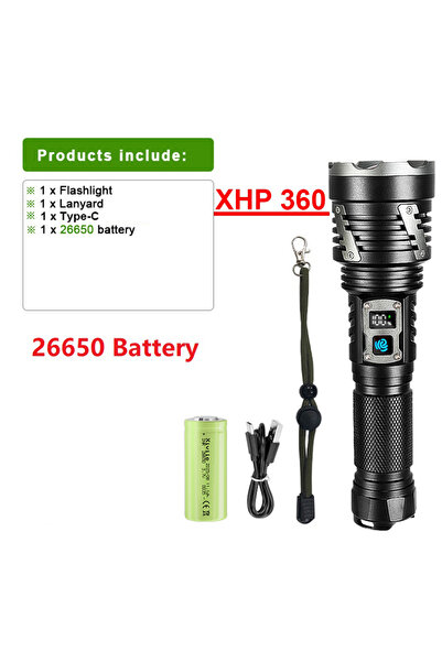 Choice XHP360-26650 2025 Super Powerful XHP360 Flashlights Rechargeable Ultra-Bright Tactical Flashlight Al