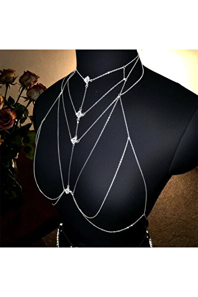 Choice 1PC Ladies' Luxurious Body Chain, Diamond-shaped with Square Rhinestones, Outlining the Collarbone L