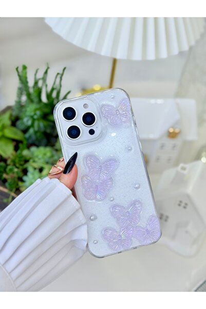 Go Aksesuar Iphone 16 Promax UYUMLU Mor Kelebek Tasarımlı Oyuncaklı Silikon K...