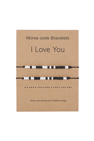 Choice BR20Y0077 2Pcs/Set Romantic Black White Resin Beads I Love You Couple ...