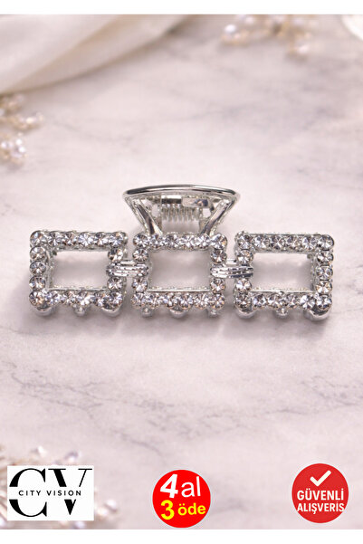 cityvision Stone Square Model Silver Hair Clip – Sparkling Metal Pin Buckle 5 cm