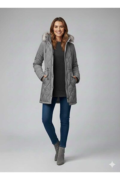 KMKkombin Women's Zippered Youth Sports Large Size Waterproof Hooded Fur Short Nova Coat 1186