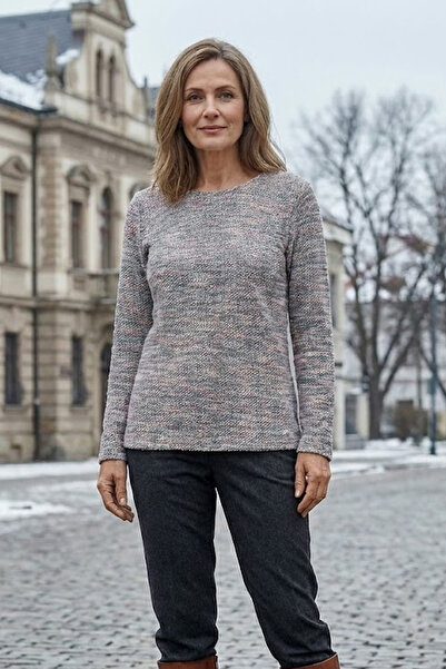 YXL COLLECTION Women's Plus Size Lycra Crew Neck Mix Pattern Soft Sweater Mother Blouse