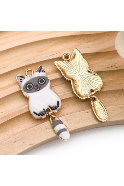 Choice G-10pcs 10PCs Multicolor Enamel Cat Charms Animal Cartoon Pendants Gold Color Metal DIY Bracelets Ne