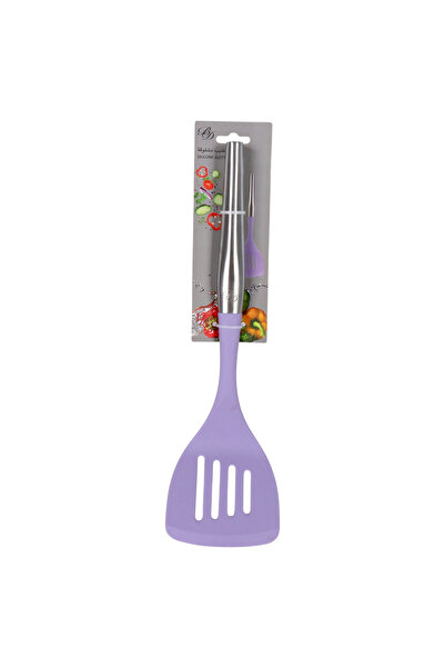 B&D Silicone Slotted Stirring Spoon - Purple, Chrome Handle