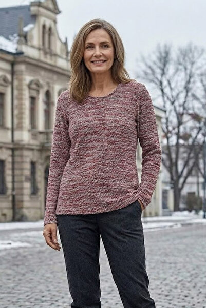 YXL COLLECTION Women's Plus Size Lycra Crew Neck Mix Pattern Soft Sweater Mother Blouse