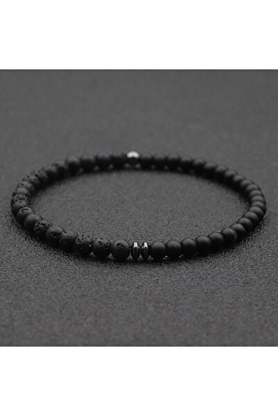 Choice سوار من أحجار اللافا بتصميم بسيط ثنائي اللون، 4 مم، مصنوع يدويًا من أح...