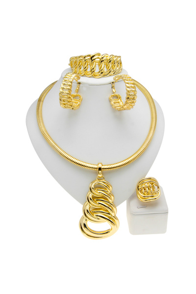 Choice طقم مجوهرات دبي للنساء مطلي بالذهب، قابل للتعديل بطول 45 سم، W00347، قلادة تشوكر أنيقة، أقراط كبيرة، تصميم نيجيري