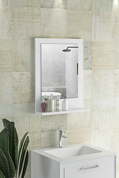 meDDex 60x45 Beyaz Raflı Banyo Aynası