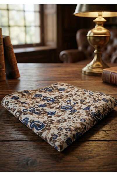 Exve Exclusive Model de șal maro bleumarin pe alb cu imprimeu Batista cu guler cu buzunar