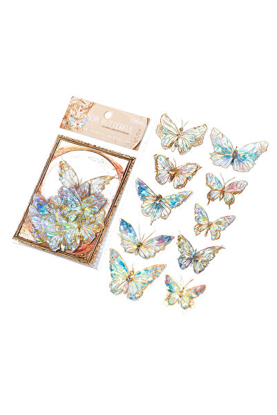 Choice ملصقات فراشات ليزرية جمالية من يوفون، 20 قطعة/عبوة، ملصقات لامعة جميلة لسجل القصاصات J.