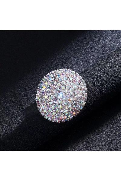 Choice Silver Luxury Crystal Colorful Round Finger Rings Wedding Jewelry for Women Rhinestone Bridal Adjust