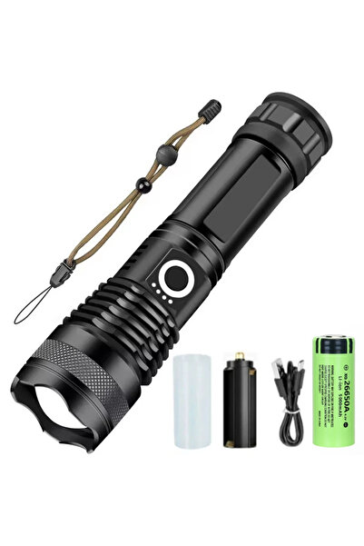 Choice مصباح يدوي عالي الطاقة XHP 100 LED قابل لإعادة الشحن ببطارية 26650، مزود بـ 100 مصباح LED، قابل للتكبير، فائق السطوع.