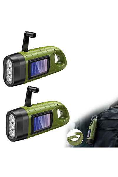 Heinast Fixed Focus hand-cranked 2PCS New upgrade 3LED Portable Outdoor Hand Crank Solar Powered Flashlight