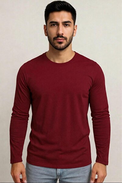 AXXEL Men's Burgundy Long Sleeve T-Shirt-D240