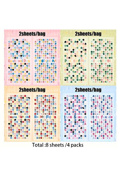 Choice مجموعة من 8 أوراق/4 عبوات من ملصقات إيموجي صغيرة لطيفة، ملصقات أظافر ل...
