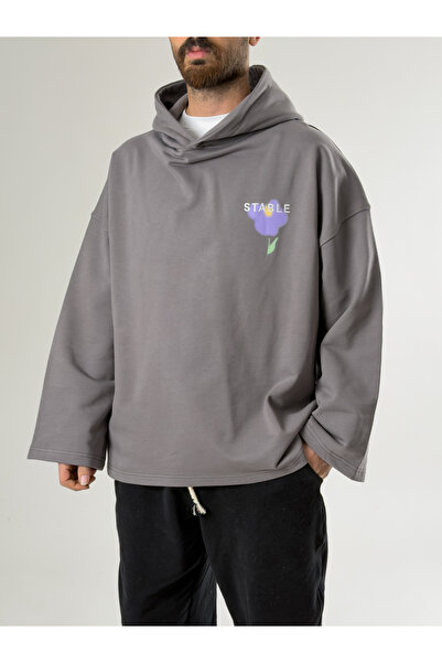 COCOPELLI ستابل بغطاء رأس رمادي للرجال قصة فضفاضة سويت COC2705