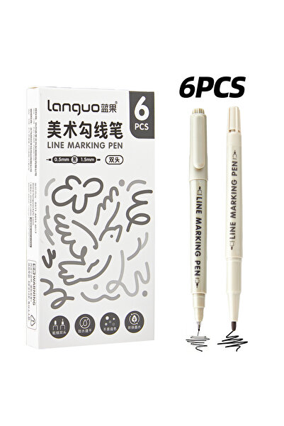 Choice 6pcs-A 6/12Pcs Dual Tip Fineliner Pen Set, Waterproof Quick-Dry Black Ink, Multi-Nib Drawing Liner M