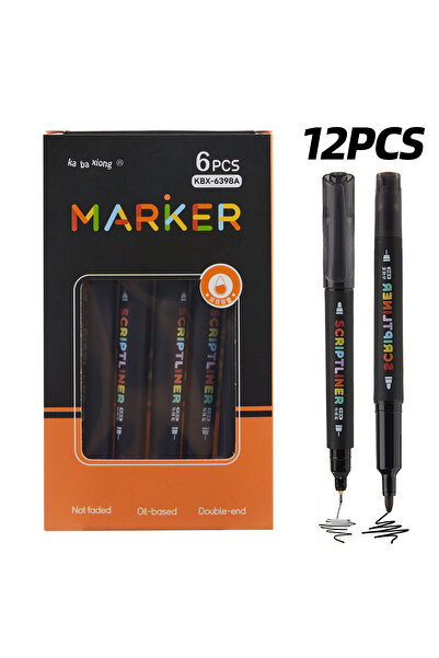 Choice 12pcs 6/12Pcs Dual Tip Fineliner Pen Set, Waterproof Quick-Dry Black Ink, Multi-Nib Drawing Liner Ma