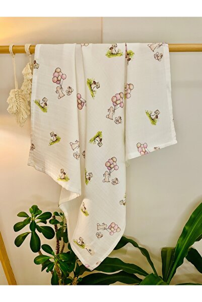 Parlova Rabit Çok amaçlı müslin örtü, %100 pamuk, baskılı, 75x85 cm