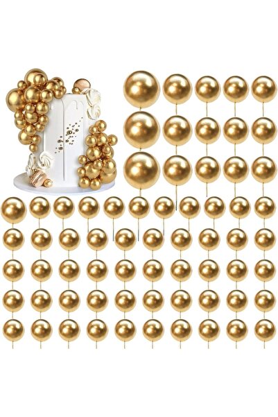 Choice مجموعة من 66 قطعة من أعواد تزيين الكيك الكروية الذهبية بأربعة أحجام مخ...