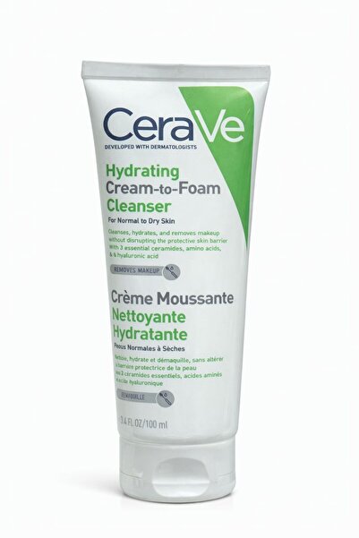 CeraVe Hydrating Cream-to-Foam Cleanser, 100ml – For Normal to Dry Skin