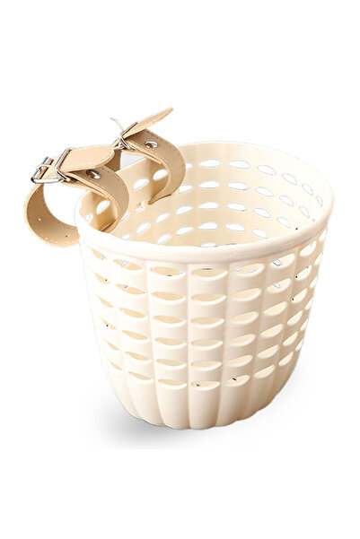 Choice سلة دراجة بلاستيكية بيضاء للأطفال مزودة بإبزيم جلدي، مع مشبك تثبيت، سل...