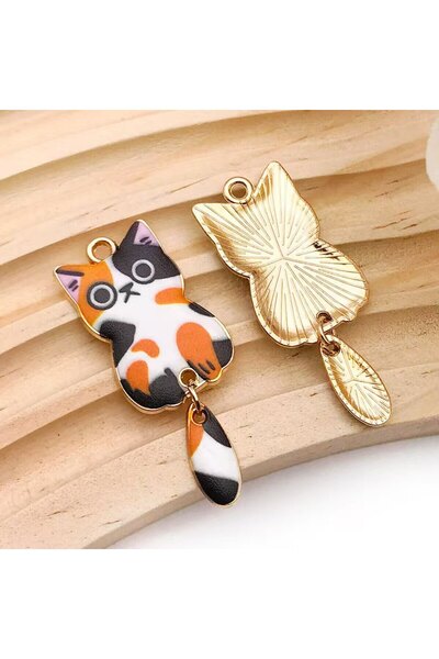 Choice A-10pcs 10PCs Multicolor Enamel Cat Charms Animal Cartoon Pendants Gold Color Metal DIY Bracelets Ne