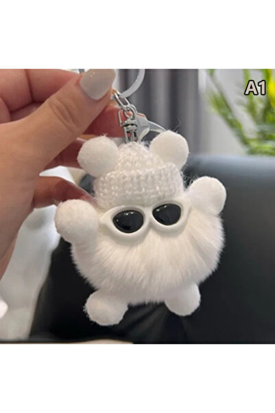Choice E006-6 WHITE Mini Rex Rabbit Fluffy Key Chains Pom Pon Trinket Hanging...