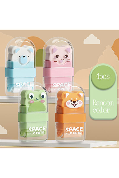 Choice 4 pc Random color M&G Cute Cartoon Pencil Eraser with Roller Design Dual End Student Office Supply -