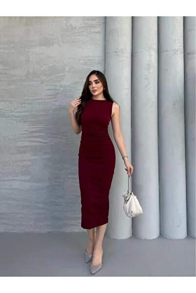 modapark.ist Women's Draped Skuba Crepe Fabric Midi Dress